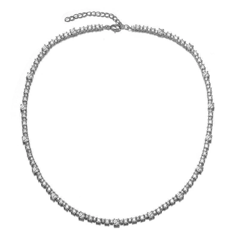 Rachel Glauber White Gold Plated with Clear Cubic Zirconia Tennis Chain Necklace