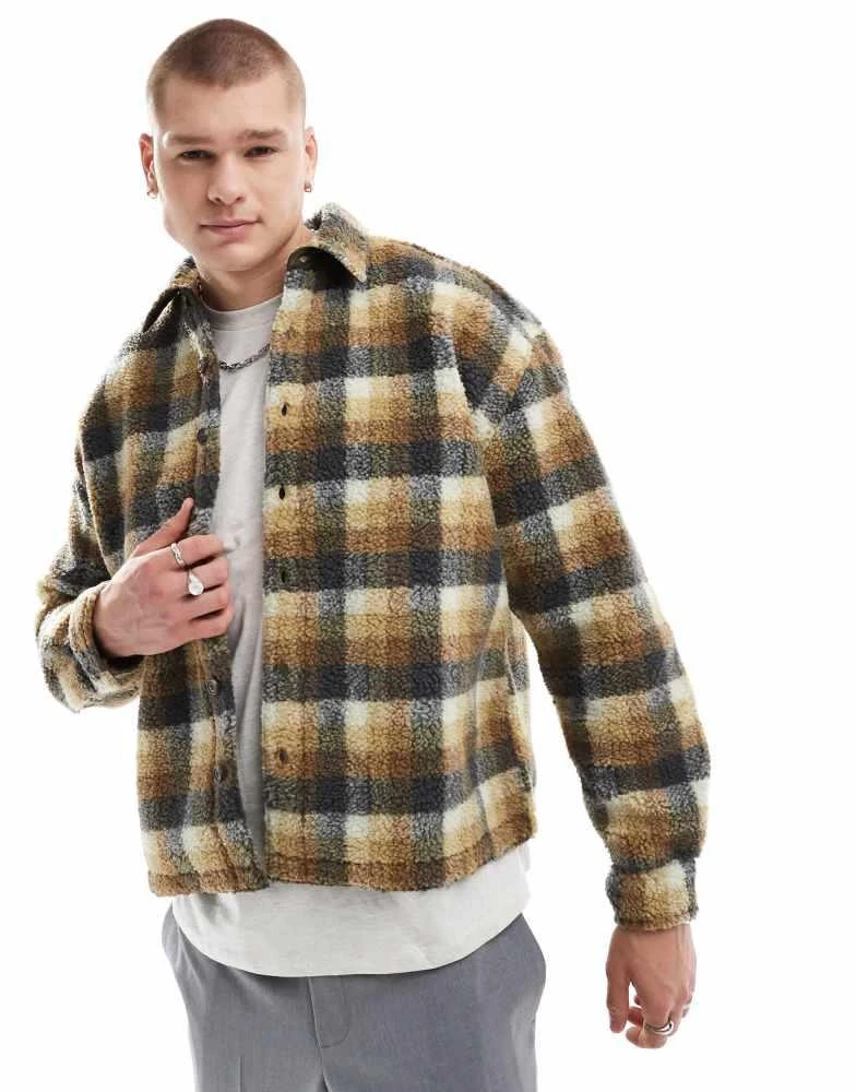 ASOS ASOS DESIGN 90s oversized shirt in neutral borg check 1
