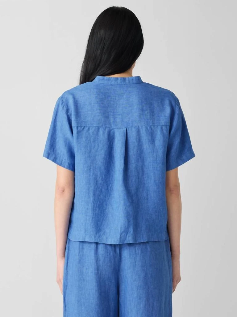 Washed Organic Linen Dlav Band Collar Shirt In Ultramarine  On Sale Now  with Up to 21% Off | Discover Exclusive Deals & Savings at BeyondStyle   Authentic Eileen Fisher women|clothing|shirts-tops|button-downs with