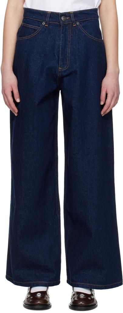 Charles Jeffrey Loverboy Navy Knit Patch Wide Leg Jeans