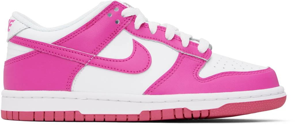 NIKE Big Kids Pink & White Dunk Low Sneakers 1