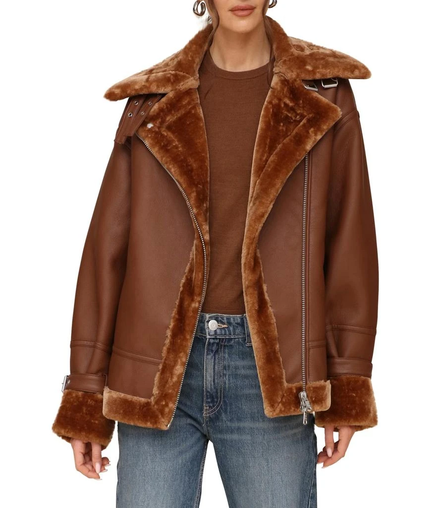 Avec Les Filles Oversized Faux Shearling Moto Coat 4