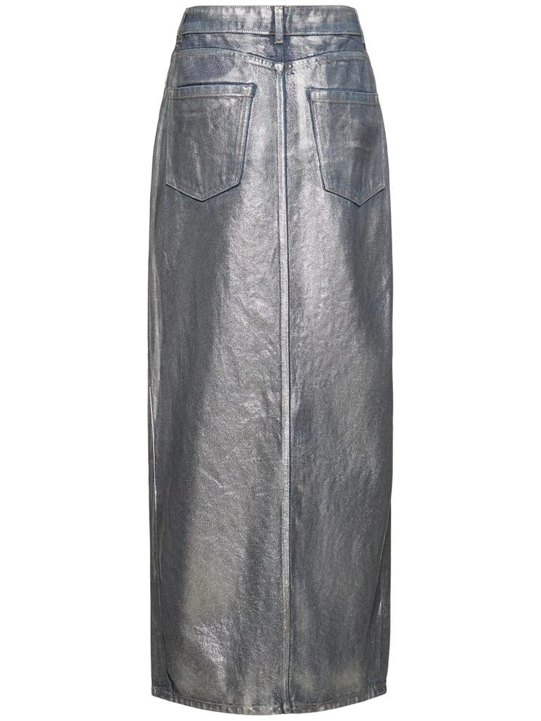 MSGM Silver-coated Cotton Denim Long Skirt 4