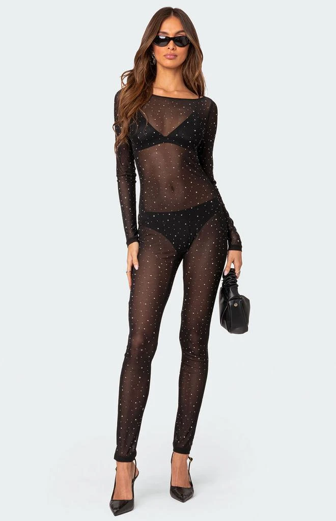 Edikted Kristine Sheer Mesh Rhinestone Jumpsuit 4