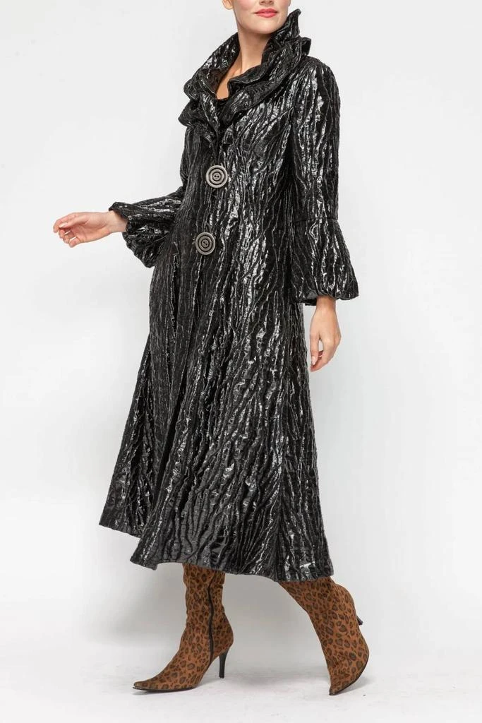 IC COLLECTION Ic Collection - Metallic Double Wire Ruffle Collar Long Blouson Sleeve Jacket 2