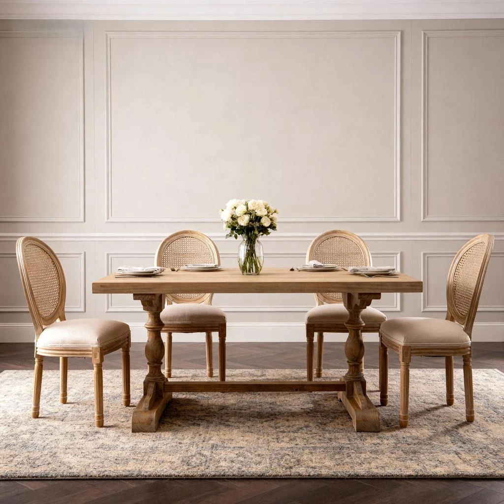 Streamdale Furniture Streamdale French Style Solid Wood Rattan Back Dining Chair (Set of 2), Beige