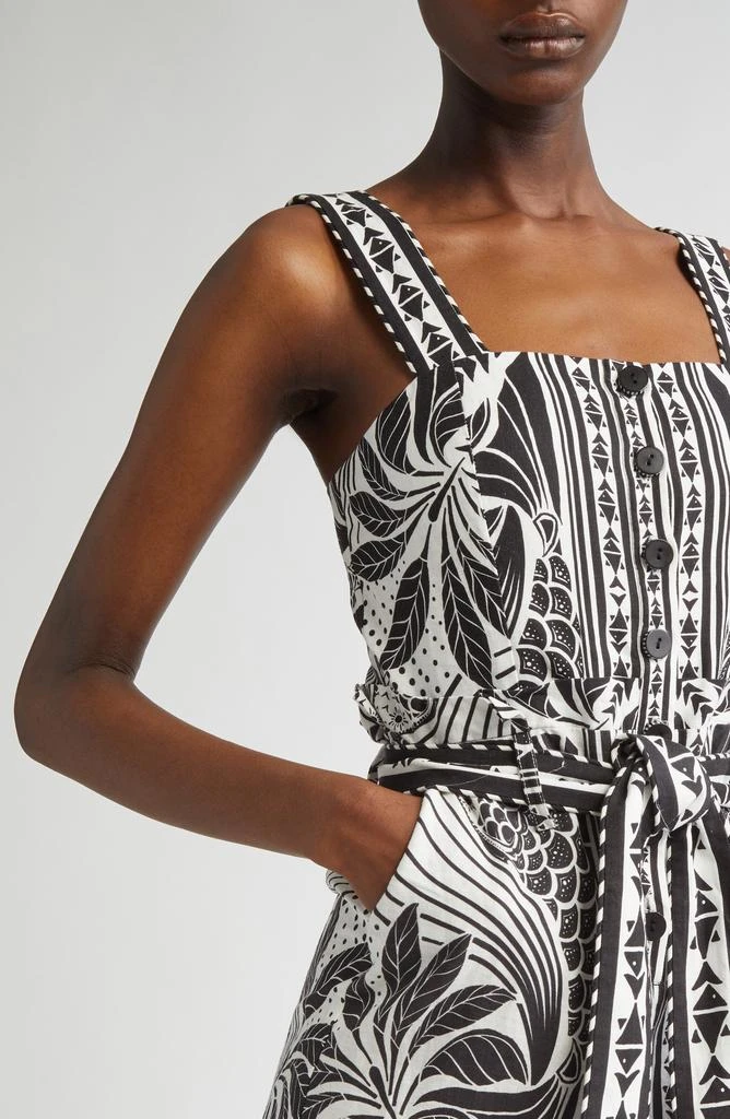 Farm Rio Monochrome Elegance Scarf Print Belted Linen Blend Romper 4