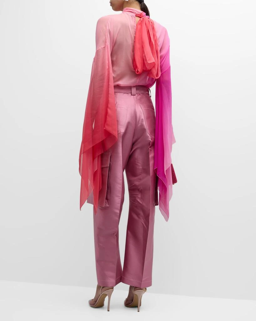 CHRISTOPHER JOHN ROGERS Belted Satin Wide-Leg Cargo Pants 4