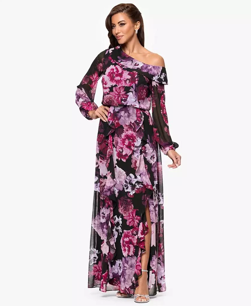 XSCAPE Women's Printed Asymmetrical Long-Sleeve Maxi Dress 1