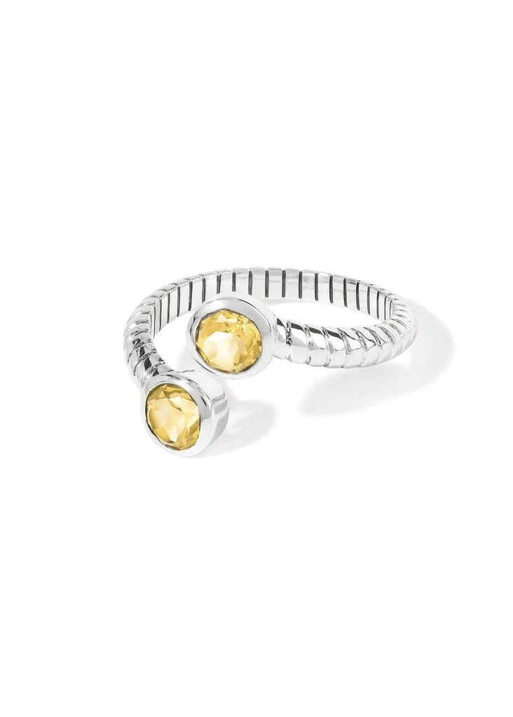 Tiramisu Modern 925 Sterling Silver Open Ring with Dual Yellow Citrine Gemstones