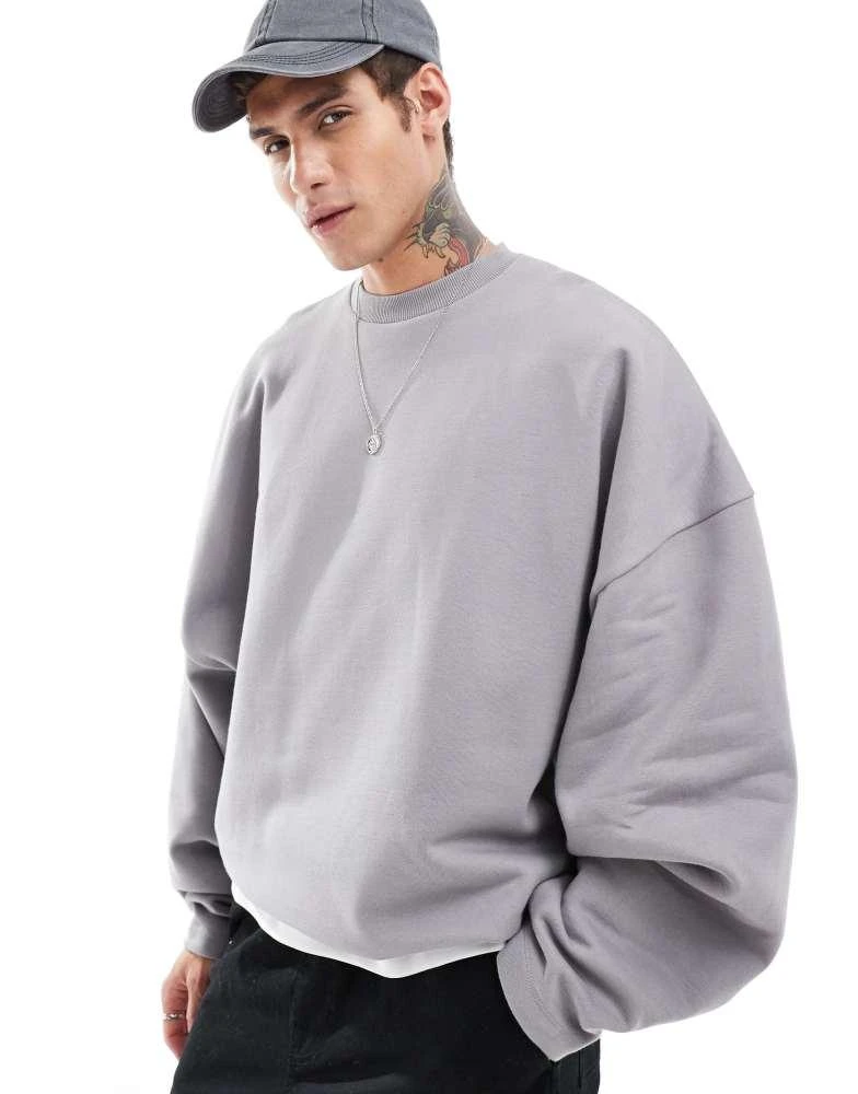 ASOS ASOS DESIGN heavyweight extreme oversized crew neck sweatshirt in grey 1