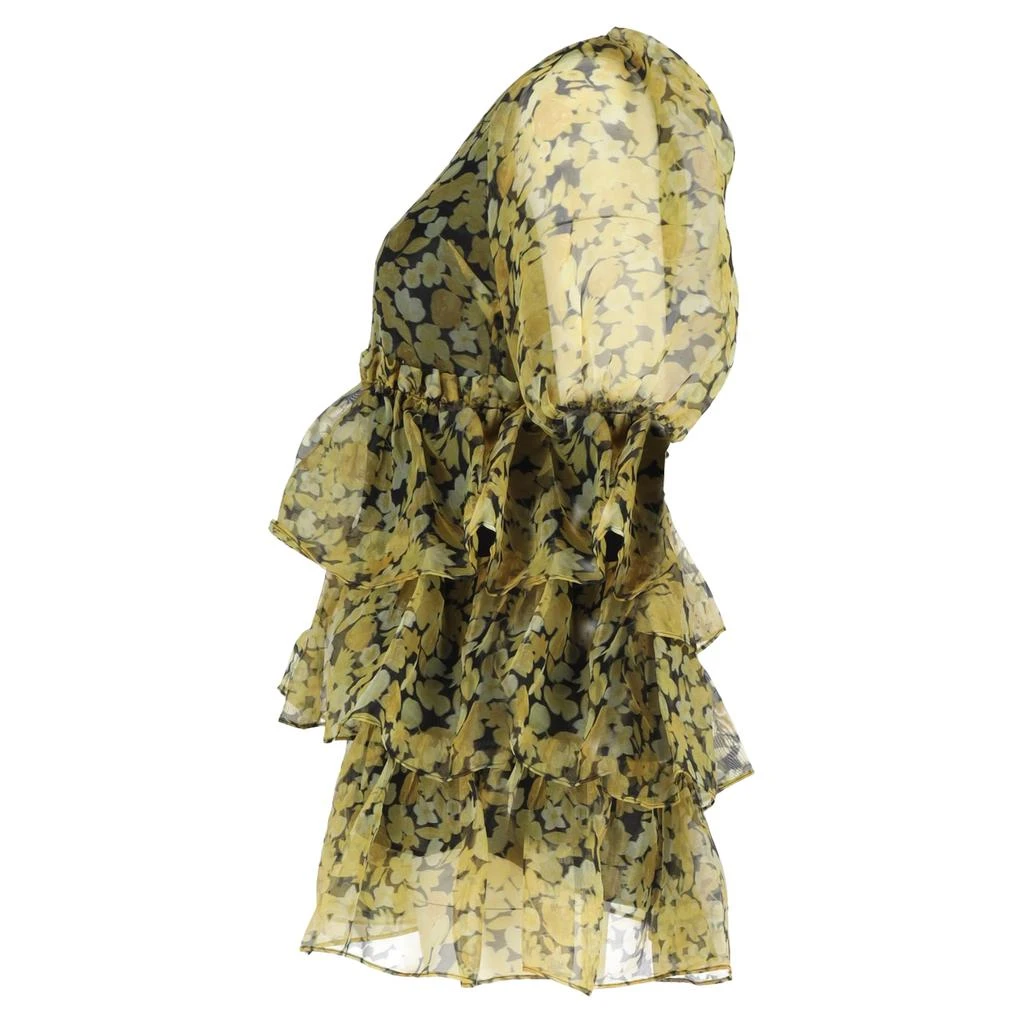 Ganni Ganni Ruffled Tiered Floral-Print Organza Mini Dress In Yellow Polyester 2
