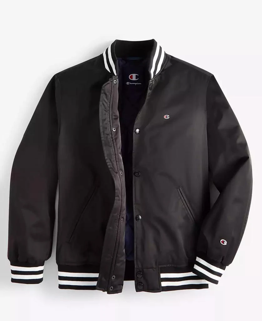 CHAMPION Men's Classic Logo Striped-Trim Varsity Jacket 4