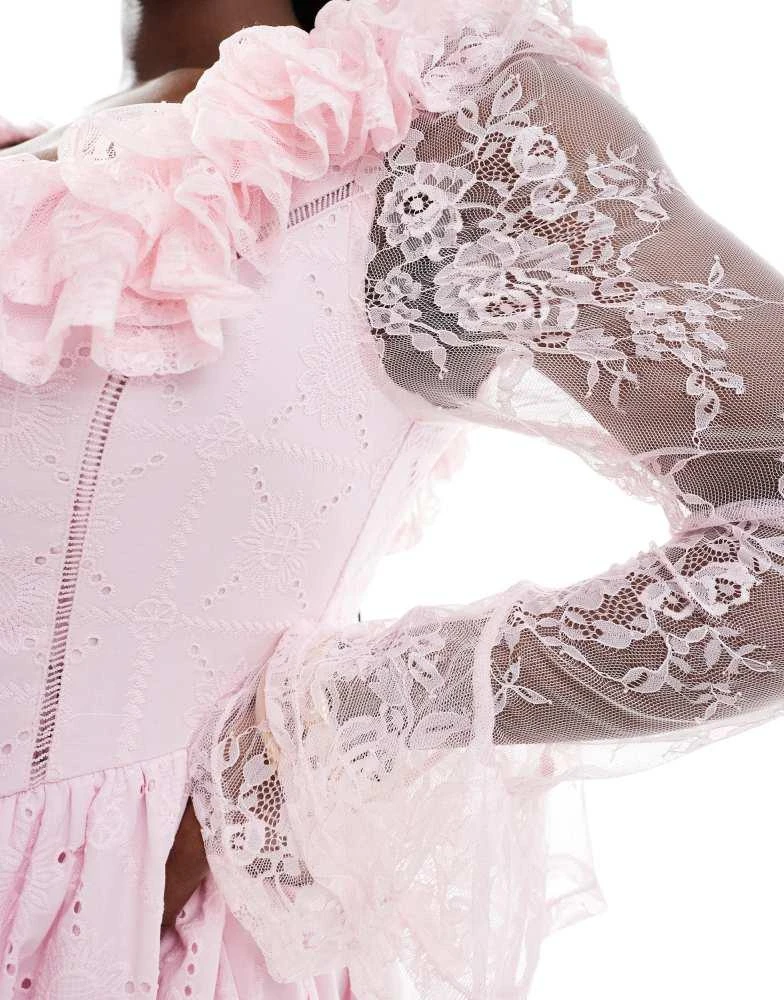 ASOS LUXE Curve broderie corseted lace sleeve mini skater dress in