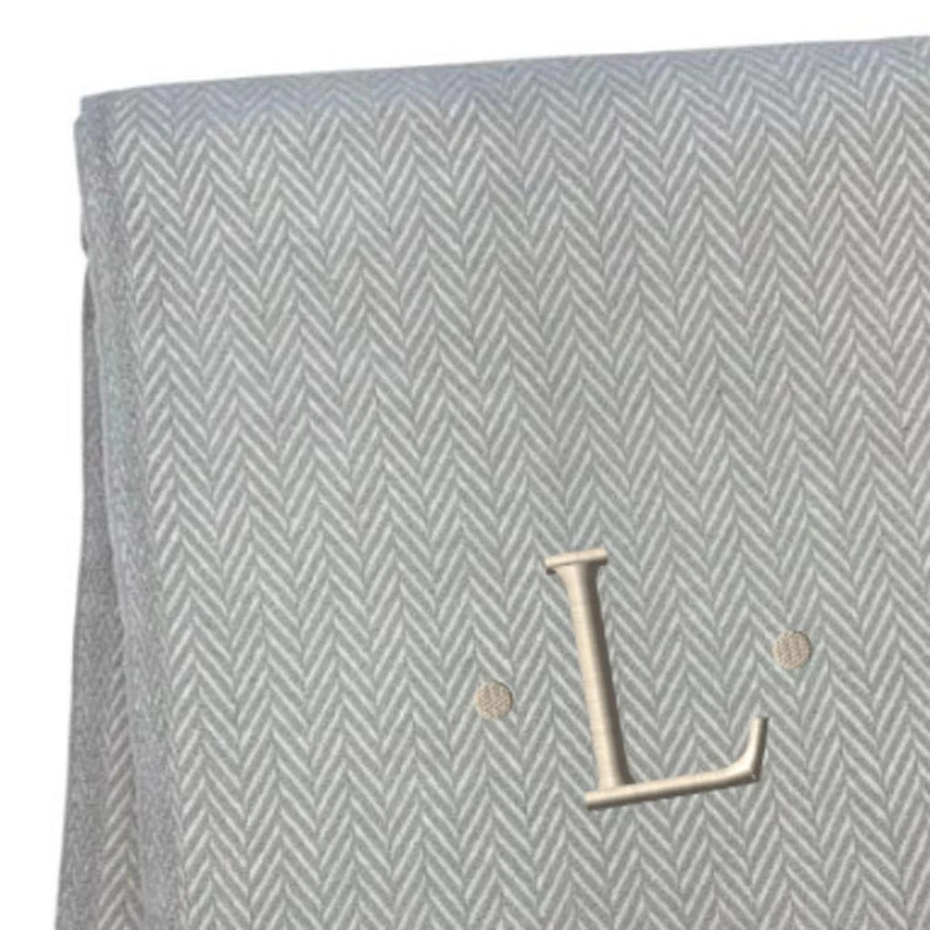 Hivvago 55" X 70" Gray And White Herringbone Cotton Blend L Initial Throw Blanket with Tassels And Embroidery 3