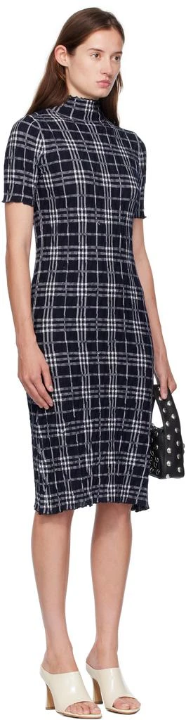 Burberry Navy 
White Check Wool Blend Midi Dress 2