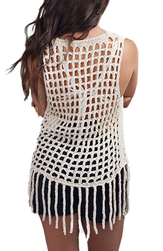 SAACHI Open Weave Fringe Cover-Up Top