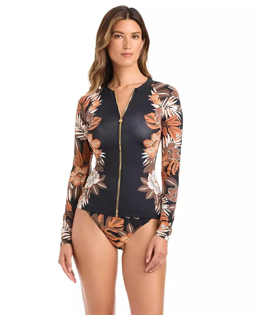 Bleu Rod Beattie Women's Moddy Blooms Zippered Rashguard 1