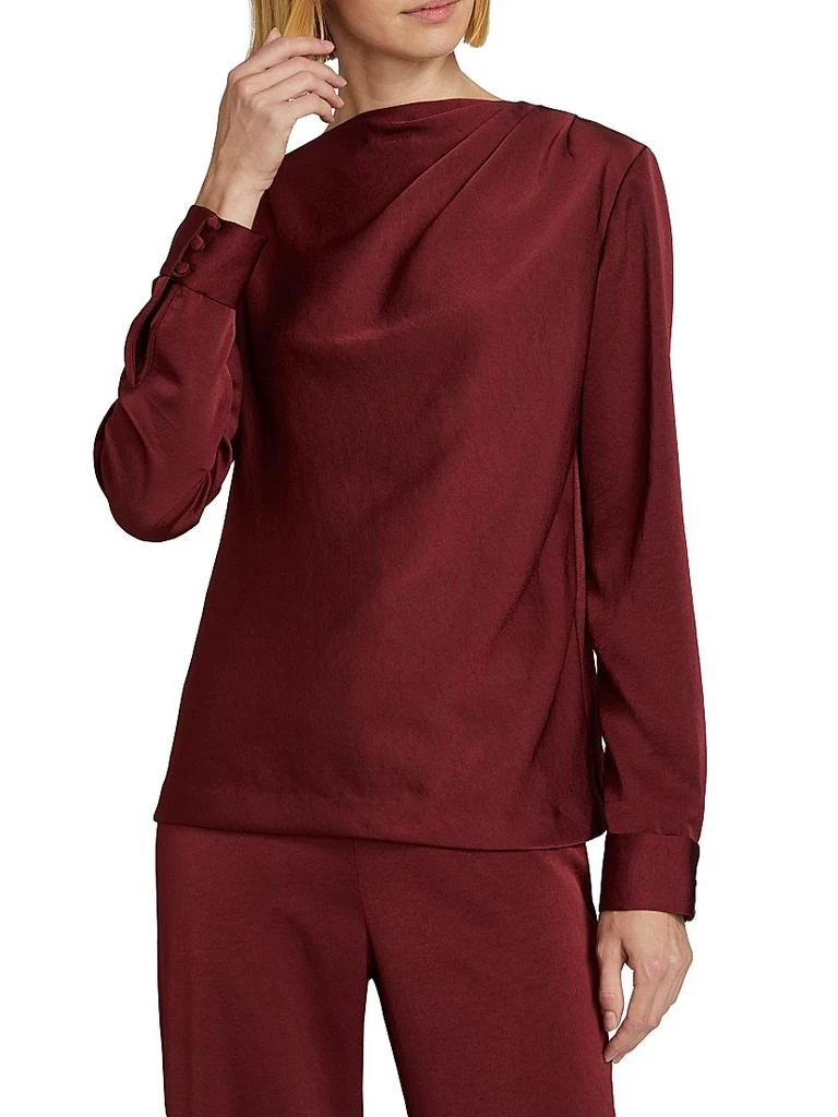 LELA ROSE Satin Asymmetric Gathered Blouse 3