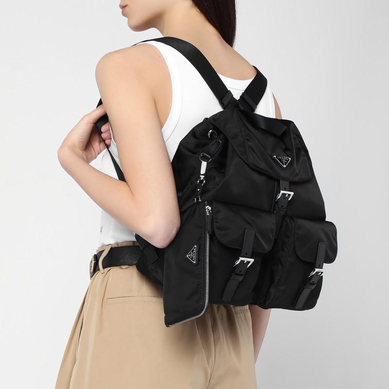 Prada Black Re-Nylon and Saffiano backpack with pouch