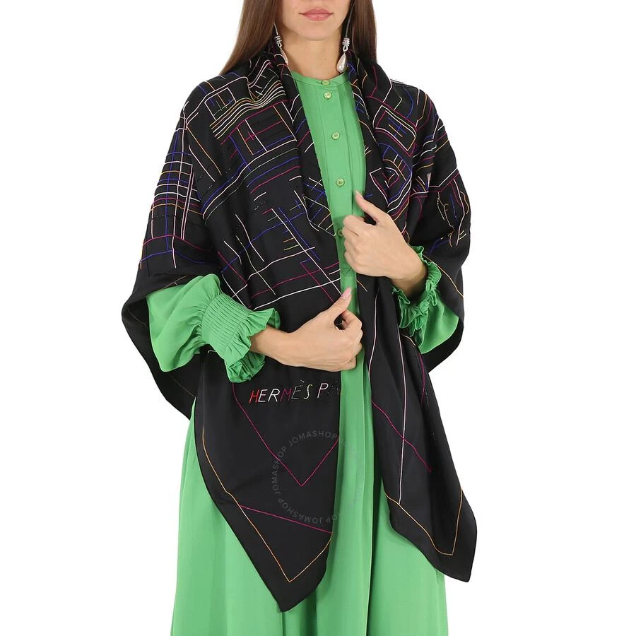 Hermes Ladies Black Pique Sellier Perle Scarf 1