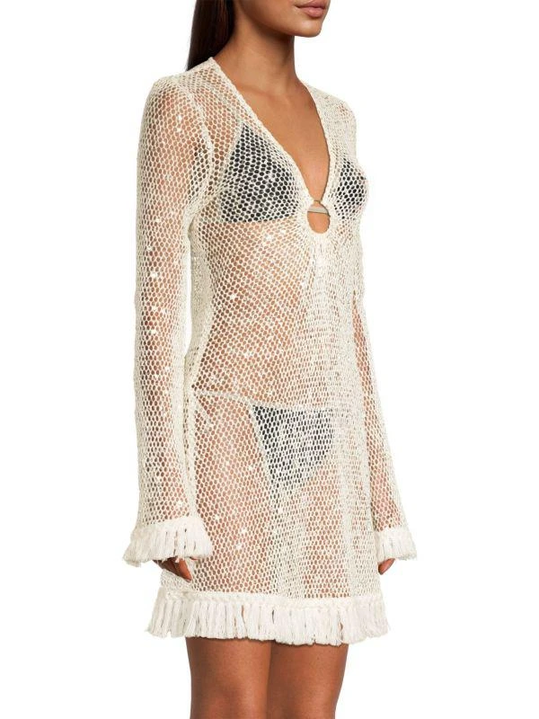 Ramy Brook Cassie Embellished Fringe Mini Cover Up Dress 3