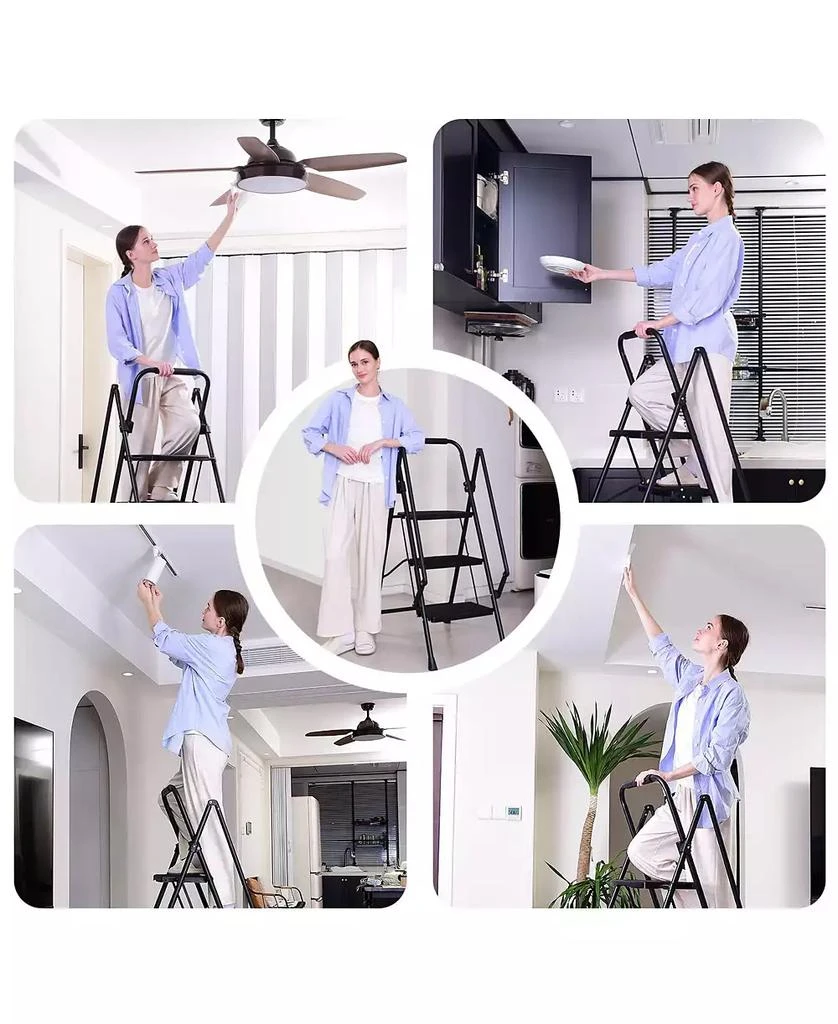 Flynama Four Step Folding Ladder Lightweight Steel Wide Anti Slip Pedal Portable Stool for Home Kitchen Office 2