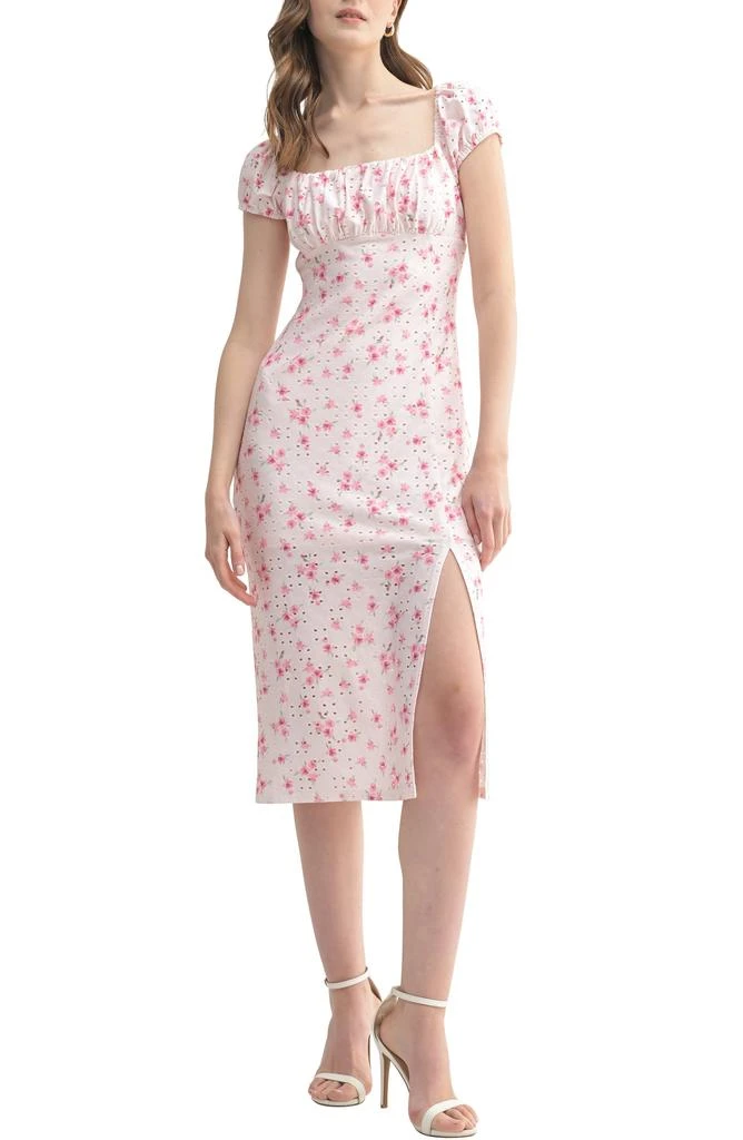 Shop Puff Sleeve Eyelet Midi Dress on Sale at BeyondStyle – Get 74