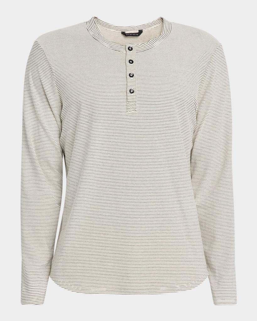 MONFRÈRE Men's Hairline Stripe Long-Sleeve Henley T-Shirt