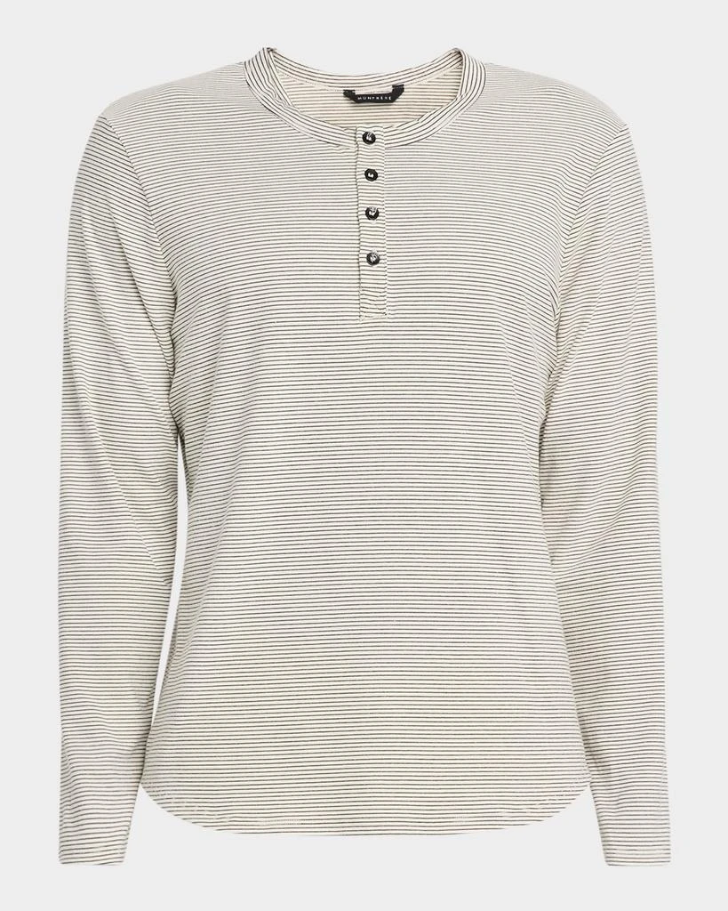 MONFRÈRE Men's Hairline Stripe Long-Sleeve Henley T-Shirt 1