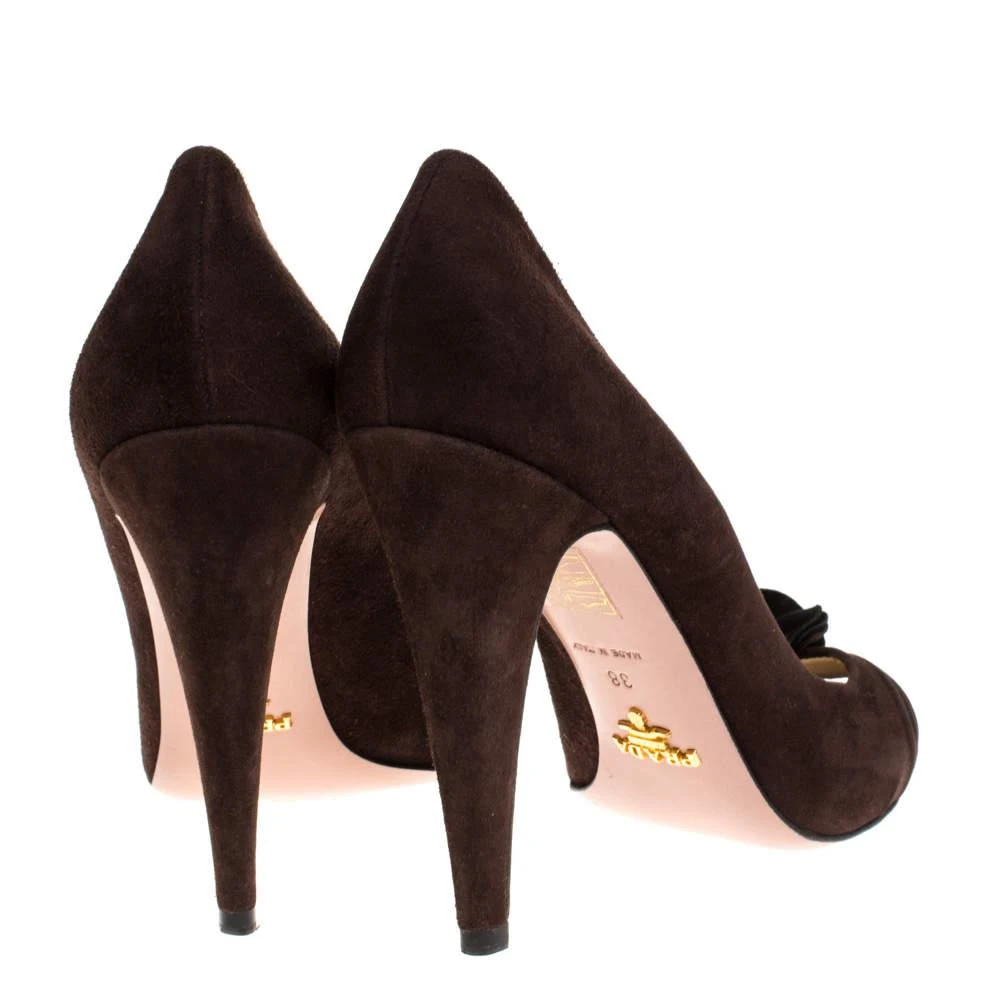 Prada Prada Brown Suede Leather Flower Peep Toe Platform Pumps Size 38 5