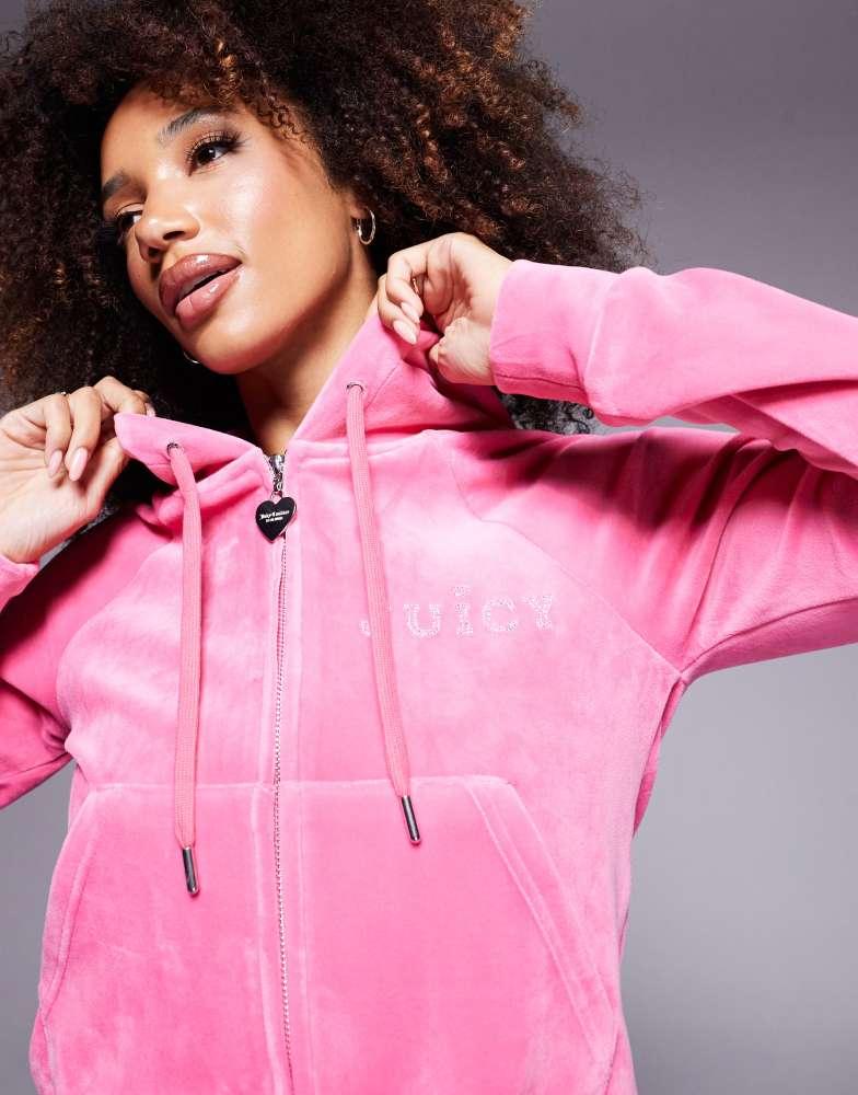 Juicy Couture Regal velour zip through hoodie co-ord in hot pink