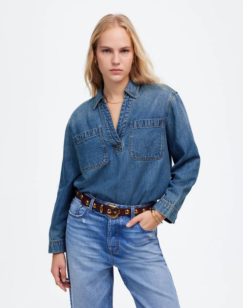 Madewell Denim Popover Tunic Shirt in Ector Wash