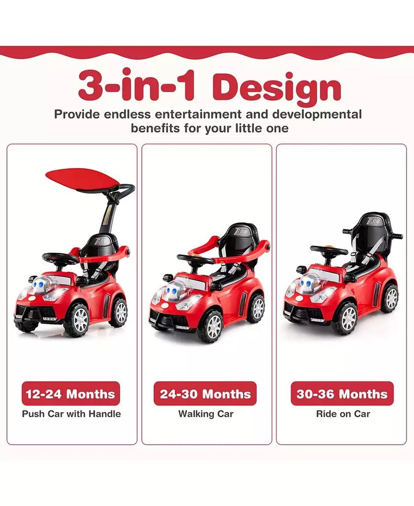 SUGIFT 3-in-1 Push Car for Toddler Sliding Car with Seat Belt and Canopy 2