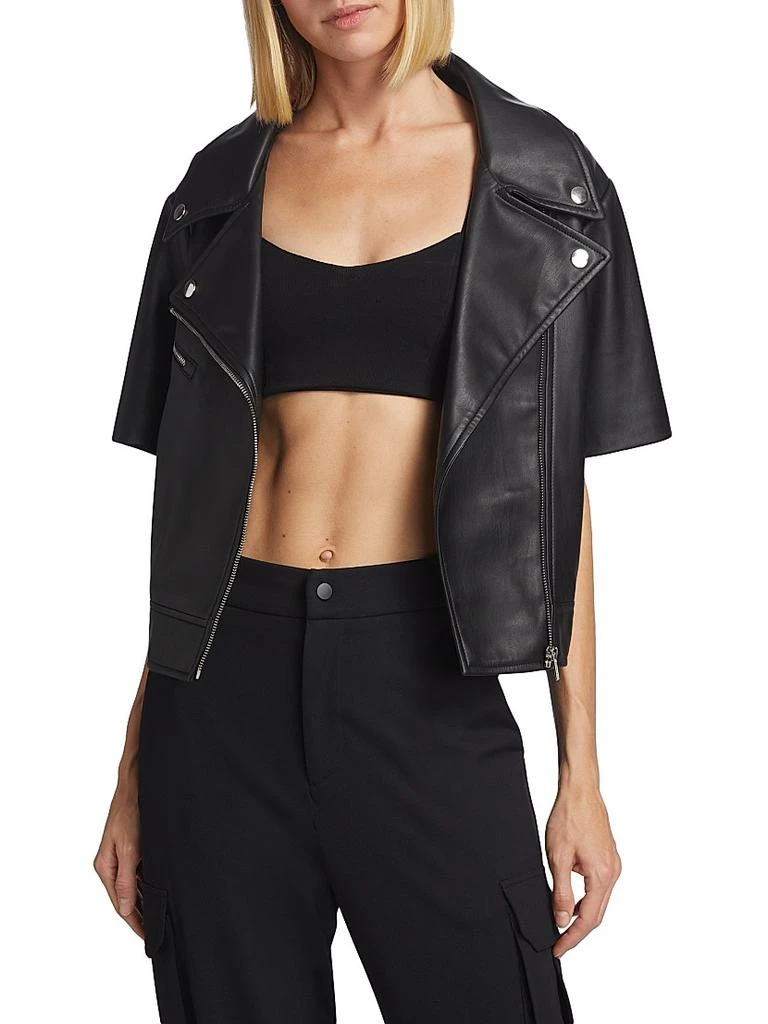 Susana Monaco Short-Sleeve Faux Leather Moto Jacket 3