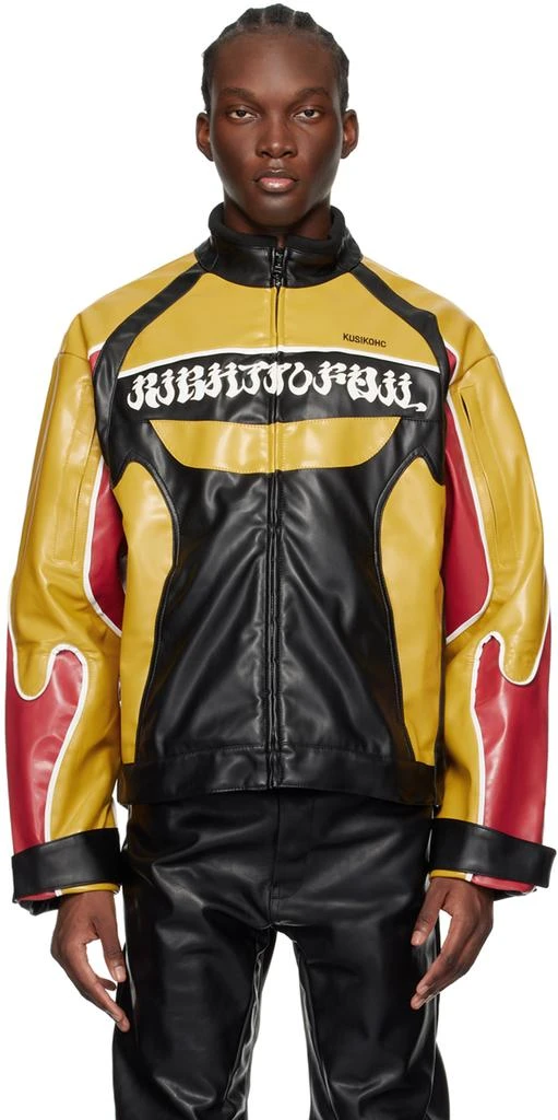 KUSIKOHC Black & Yellow Rider Faux-Leather Jacket 1