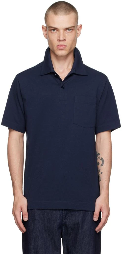 Dries Van Noten Navy Spread Collar Polo 1