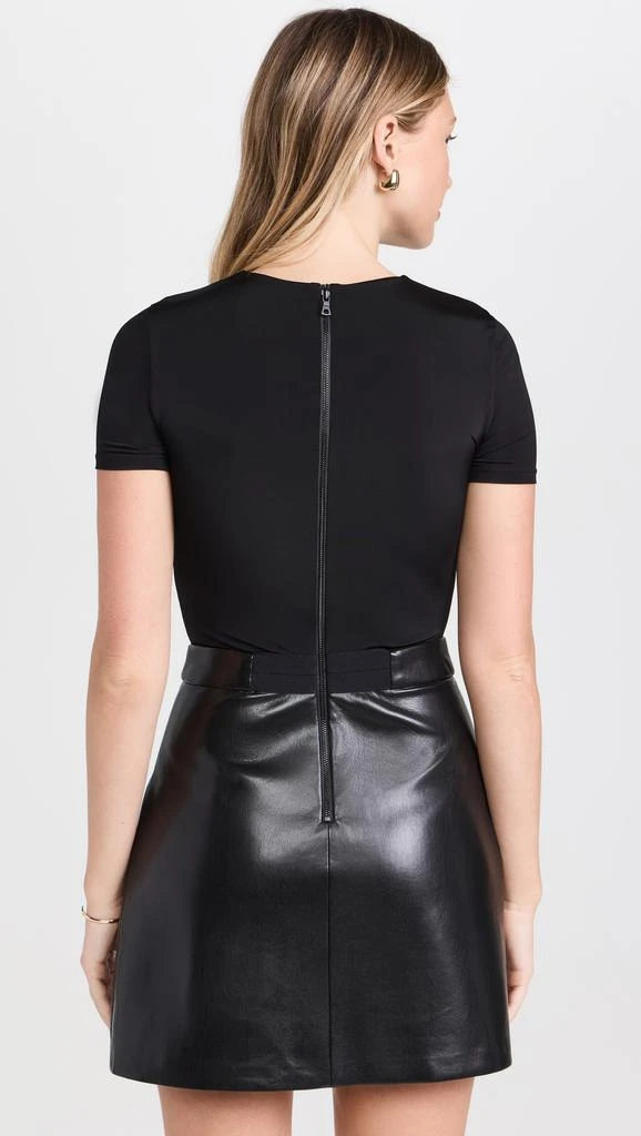 open lace back dress alice + olivia Women's Chara Long Sleeve Lace Vegan Pleated Mini Dress,  Black, 6 at Amazon Women's Clothing store