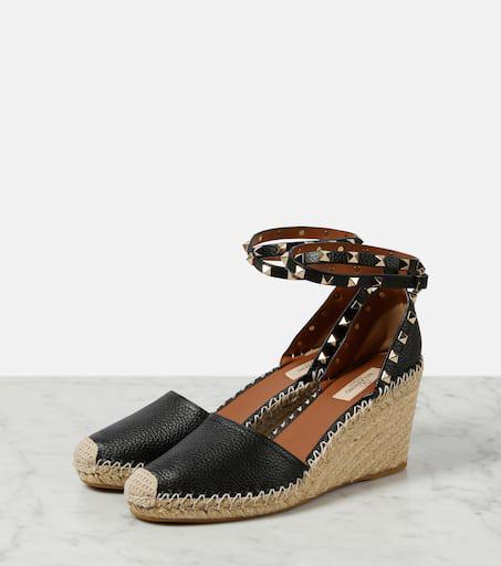 VALENTINO サンダル Rockstud leather wedge espadrilles772009 Valentino Rockstud Double leather wedge espadrilles - Wedge
