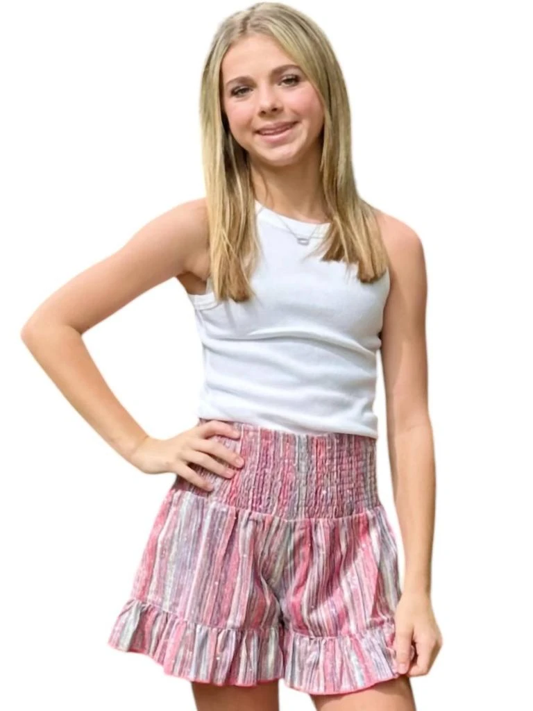Hannah Banana Hannah Banana - Girl's Glitter Stripe Shorts with Smocked Waist 3