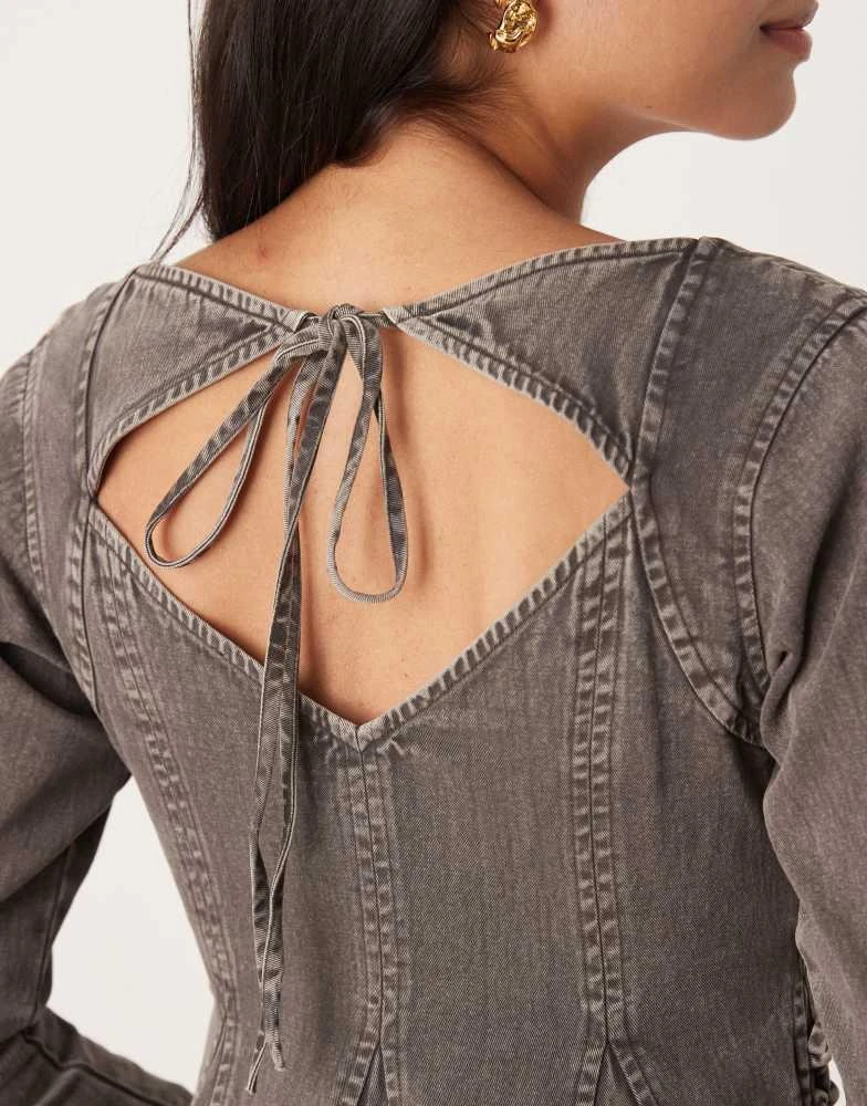 ASOS DESIGN v neck washed lace up side skater mini dress in charcoal grey   On Sale Now with Up to 20% Off | Discover Exclusive Deals & Savings at  BeyondStyle