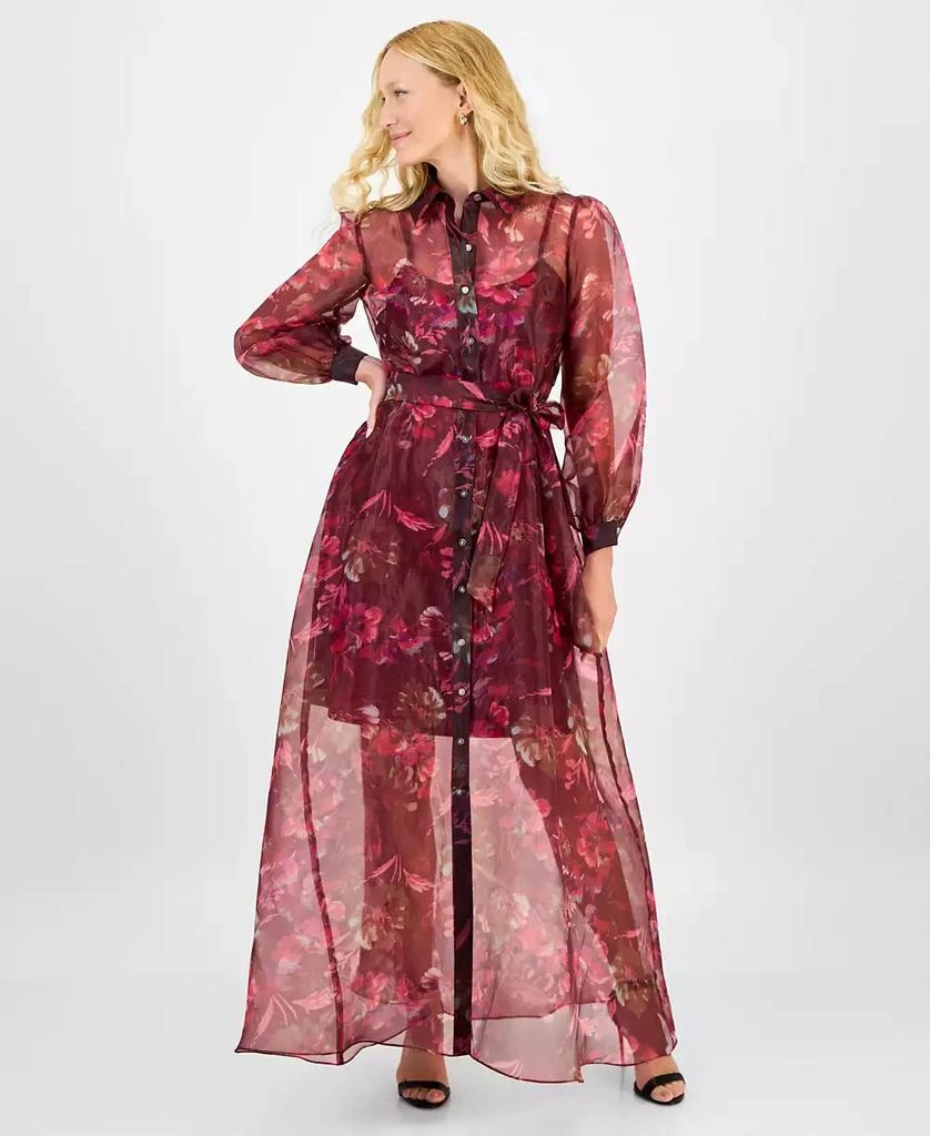 julia jordan Women's Printed Button-Front Long-Sleeve Gown 1