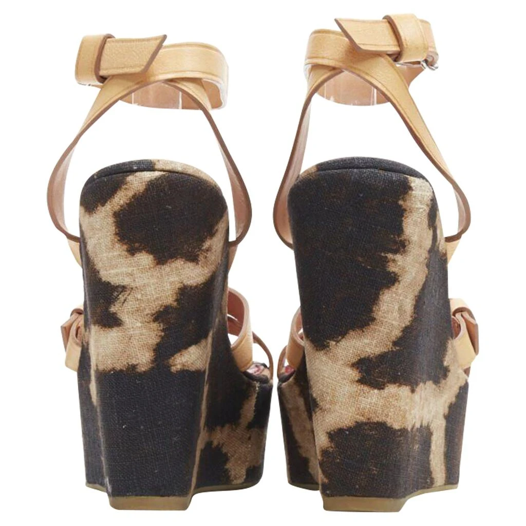 Giambattista Valli leoaprd spot print canvas tan strap wedge platfor 5