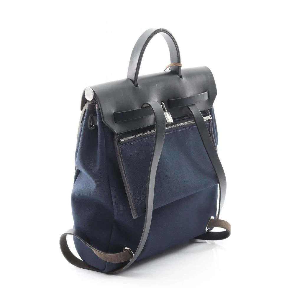 Hermes blue Marine Navy Toile Officier Canvas Leather Backpack Handbag Pouch (Pre-Owned) 2