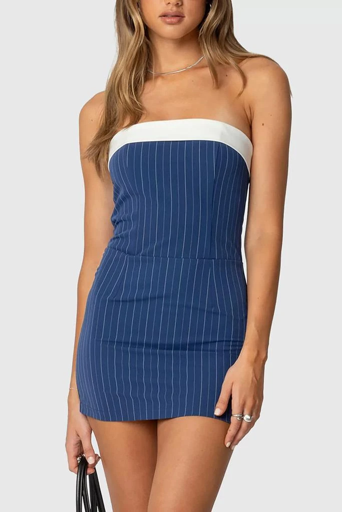 blue edikted dress Edikted Denim Strapless Mini Dress
