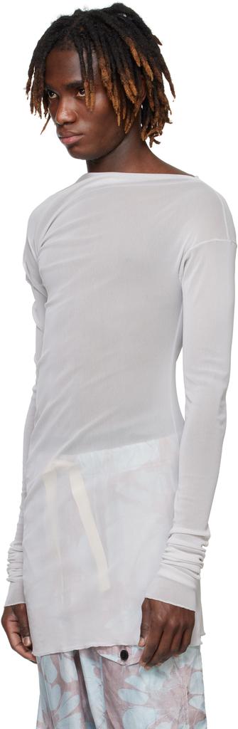 正規 DRIES VAN NOTEN Sheer Draped T-shirt Dries Van Noten Gray Sheer Draped T-shirt - T-Shirts