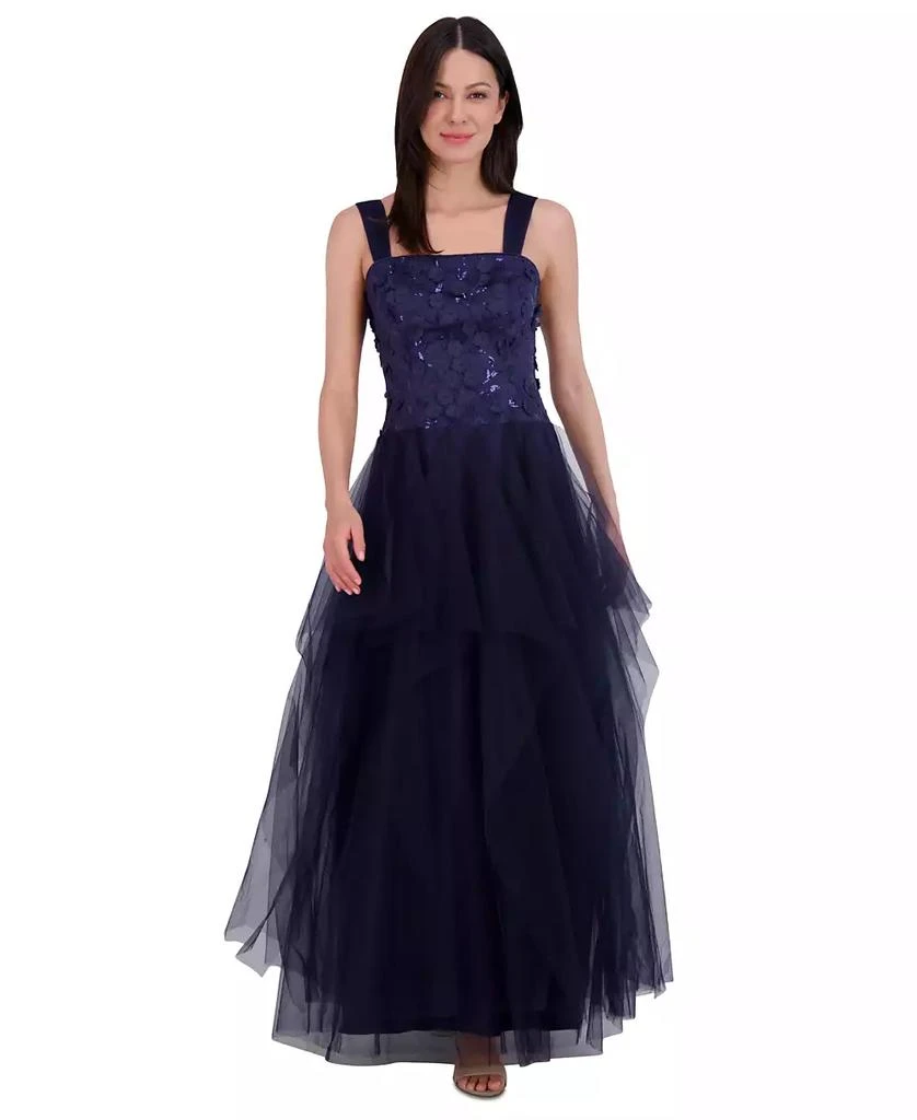 Eliza J Women's Embellished Flower Sleeveless Tulle Gown 1
