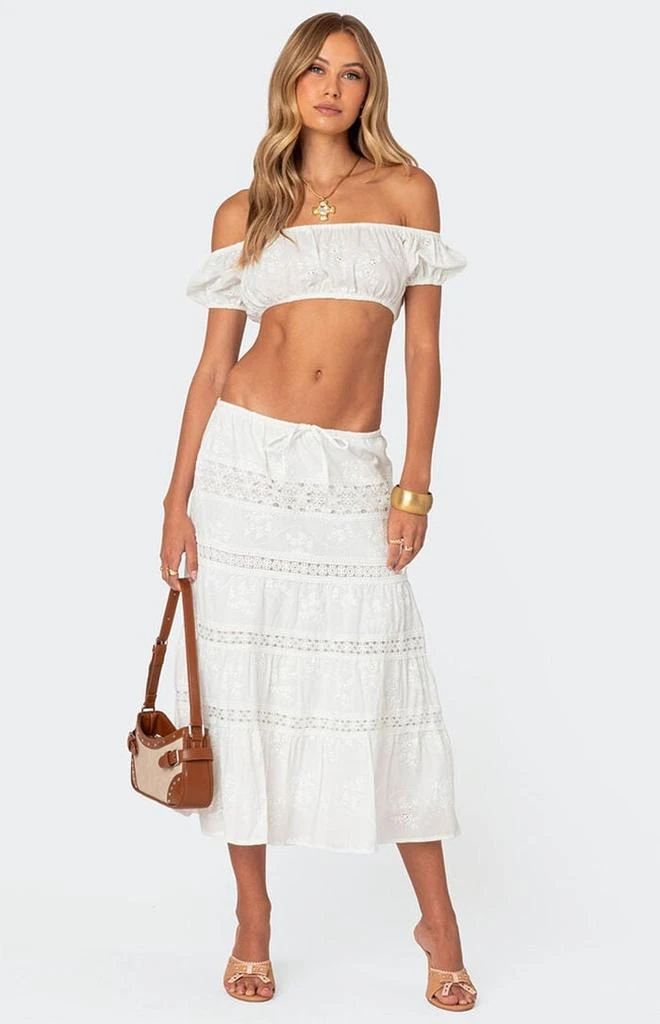 Edikted Tiered Cotton Lace Midi Skirt 1