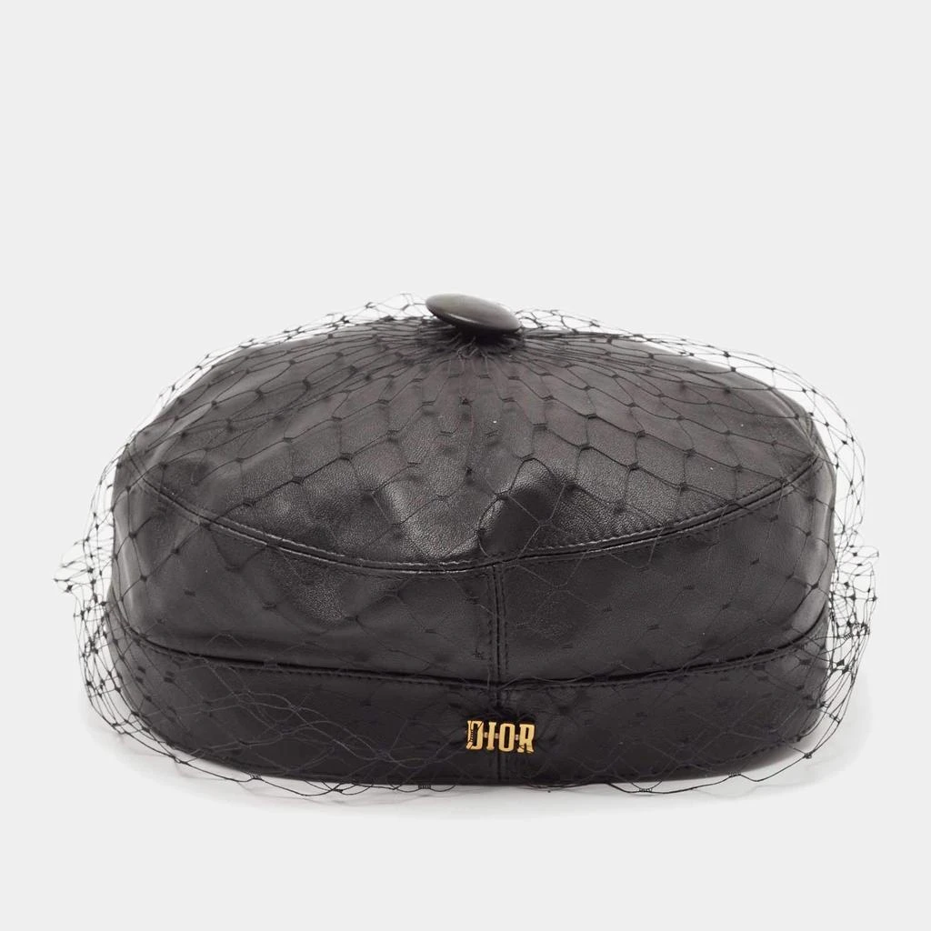 Dior Christian Dior Black Leather Arty Beret Cap With Veil  3