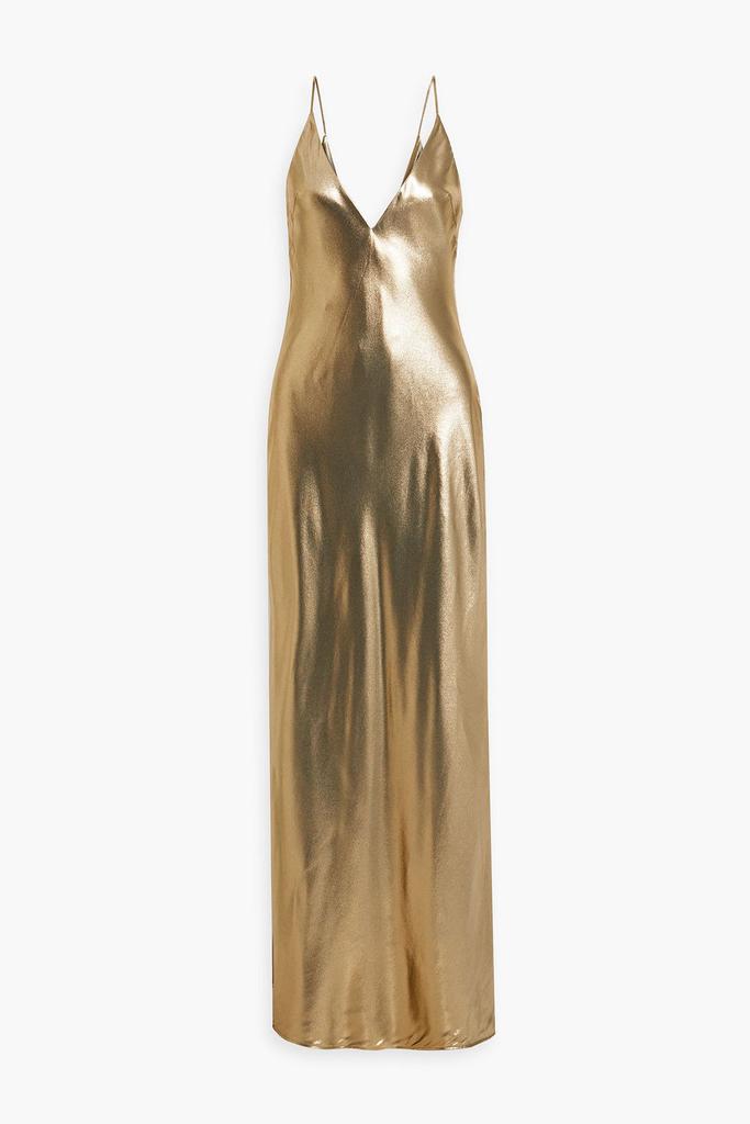GALVAN  LONDON Metallic silk-satin crepe maxi slip dress